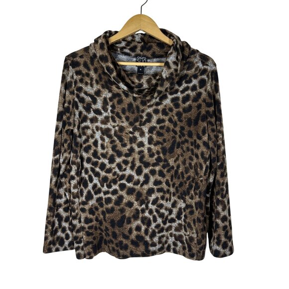 Ciara Sun Woo Leopard Cowl Knit Top Womens Size M Boho Neutral Femme Pullover - Picture 1 of 6